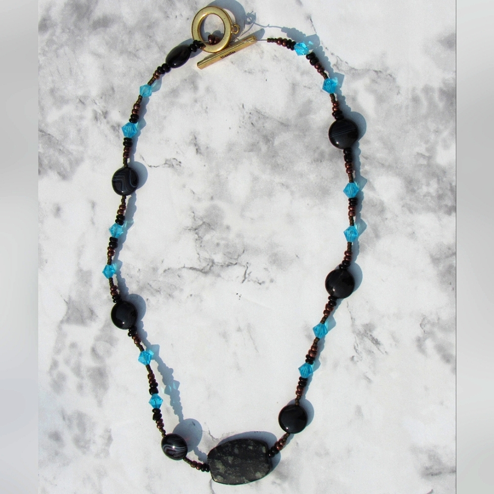 Black and Blue Beaded Necklace